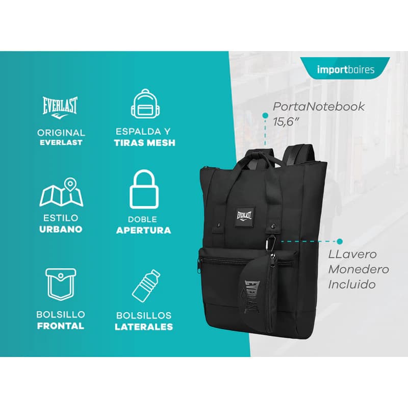 Mochila Urbana Everlast 22256 17l Porta Notebook Hombre — Verde musgo / Liso