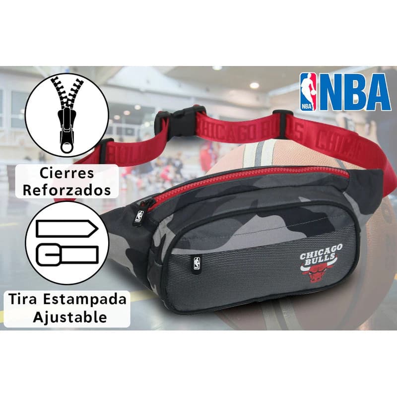 Riñonera NBA Original Deportiva y Urbana con Doble Bolsillo — Poliéster — Negro camuflado / Bulls