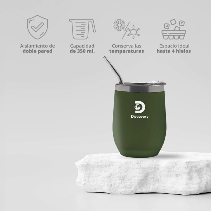 Mate Térmico Discovery Acero Inoxidable 350ml con Tapa y Bombilla