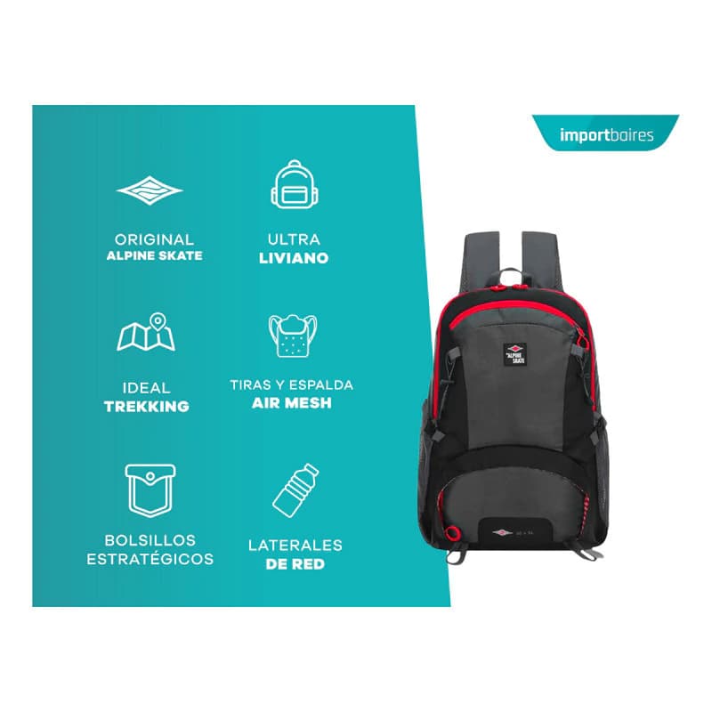 Mochila Trekking Camping 35 L Alpine Skate con bolsillo notebook y espalda acolchada