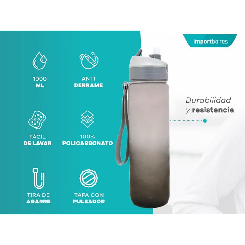 Botella Deportiva Everlast 1 Litro con Sorbete y Correa — Apertura Automática