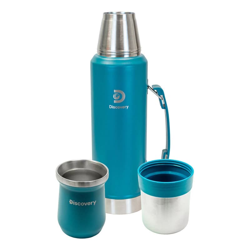 Kit Matero Discovery Adventure Termo 1.3 L + Mate Térmico Acero Inoxidable sin BPA — Azul