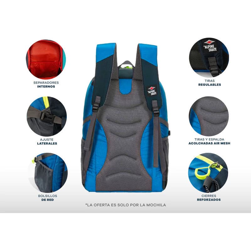 Mochila Trekking Camping 35 L Alpine Skate con bolsillo notebook y espalda acolchada