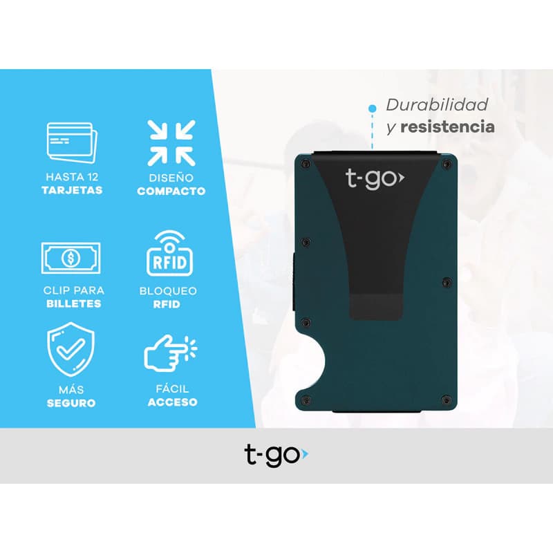 Billetera de Aluminio T-Go RFID | Segura y Minimalista — Negro / Liso