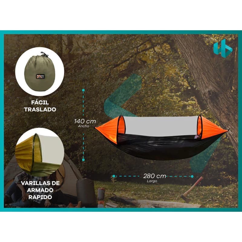 Hamaca Paraguaya Mosquitero Amplia Sistema De Varillas Bolso
