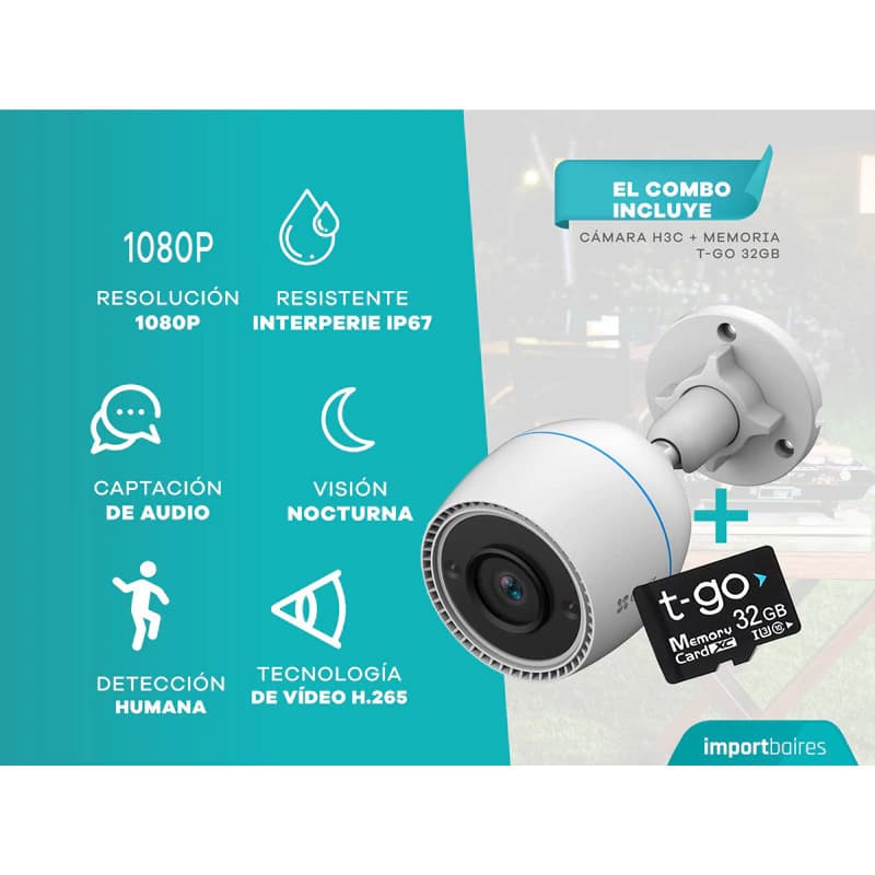 Camara Ezviz Wifi 1080p Exter Detecta Persona + Memoria 32gb