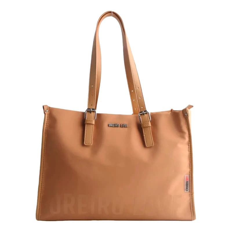 Cartera Bolso Tote Bag Grande Eco Cuero Con Cierre Mujer — Níquel / Kaky / Kaky