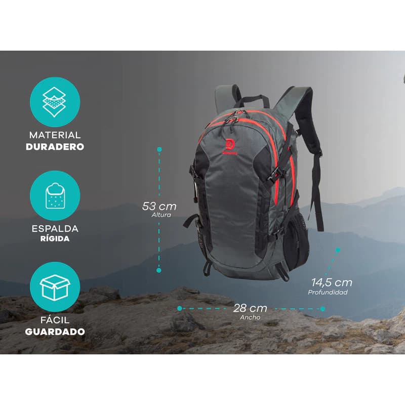 Mochila Trekking Discovery 23L impermeable con funda lluvia e hidratación - Modelo 22311 — Azul 22311 / Lisa
