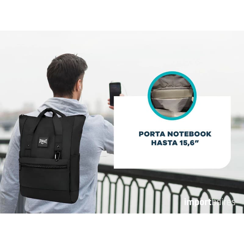 Mochila Urbana Everlast Porta Notebook 15.6" 20L con Apertura Trasera — Verde Mint / Liso