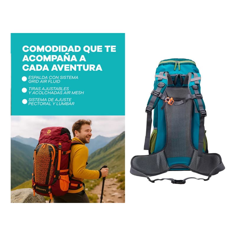 Mochila De Viaje Camping Trekking Discovery 22321 65l Impermeable — Azul 22321 / Liso