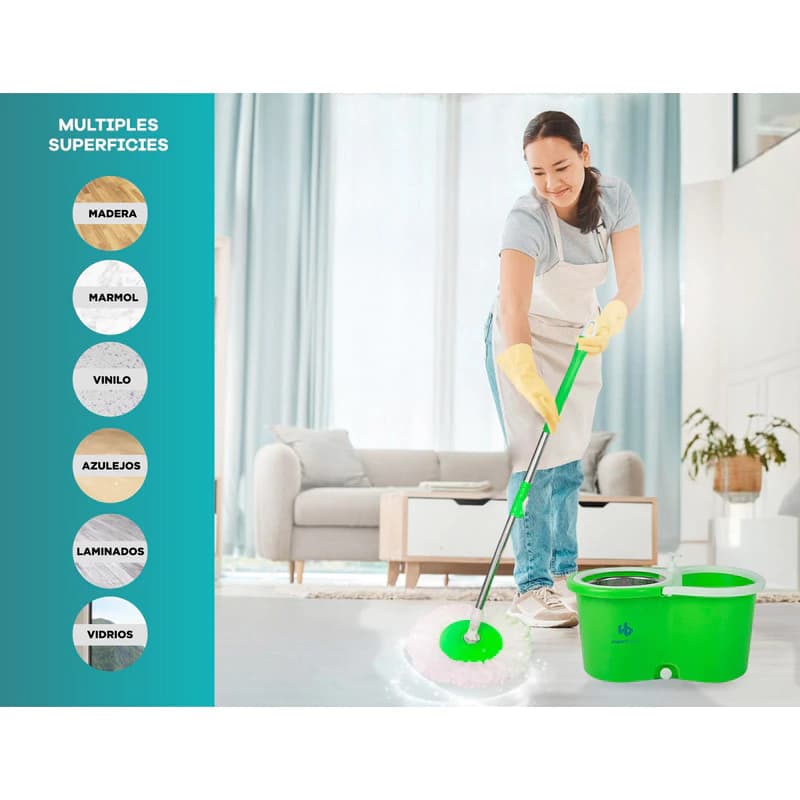Mopa Giratoria Trapeador Con Balde Centrifugo + 4 Repuestos