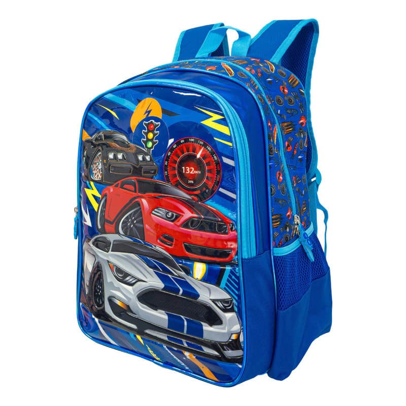 Mochila 25L Escolar | T-go — Azul / Autos