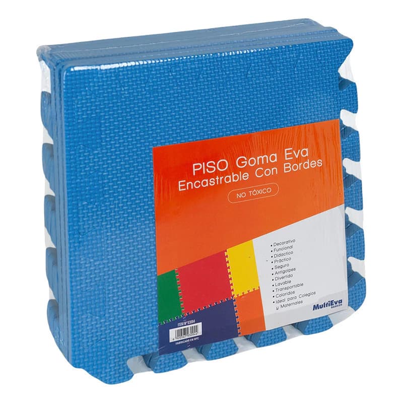 Piso Goma Eva Encastrable MultiEva x 6 piezas con bordes — alfombra bebés 30x30 cm