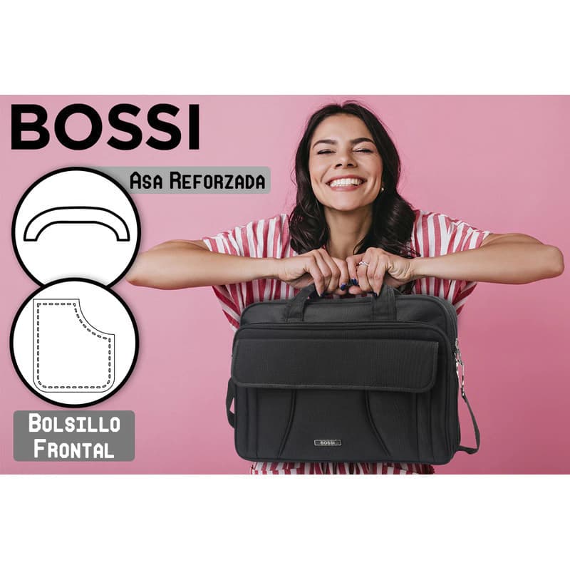 Maletín para Laptop Bossi con 3 Compartimentos Acolchado Negro