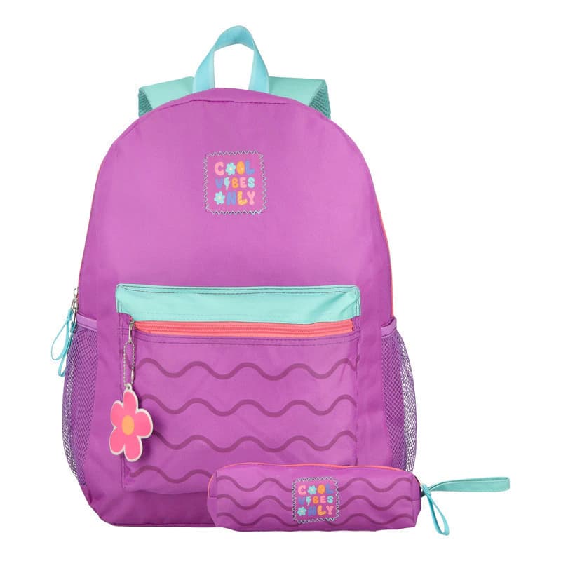 Mochila Escolar Bagcherry 18L con Cartuchera de Regalo | Tiras Air Mesh — Lila 440008 / Liso