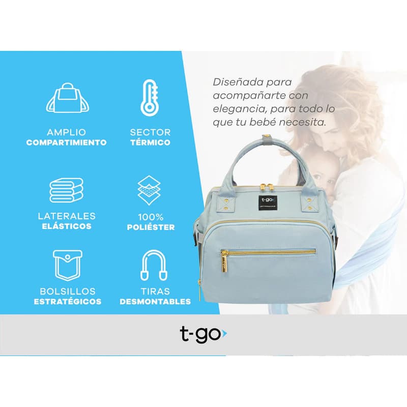 Mini Cartera Maternal Térmica T-Go con Bandolera – Compacta y Organizada — Negro / Lisa