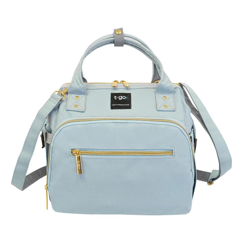 Mini Cartera Maternal Térmica T-Go con Bandolera – Compacta y Organizada — Celeste / Lisa