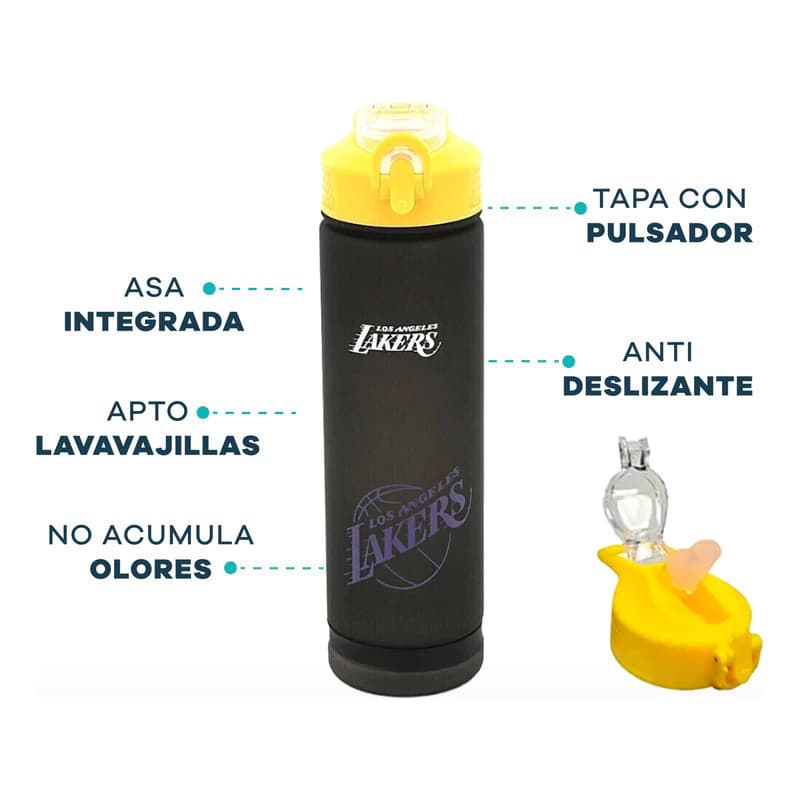 Botella Deportiva NBA 800ml Tapa Rebatible Libre de BPA con Medidor — Negro 16925