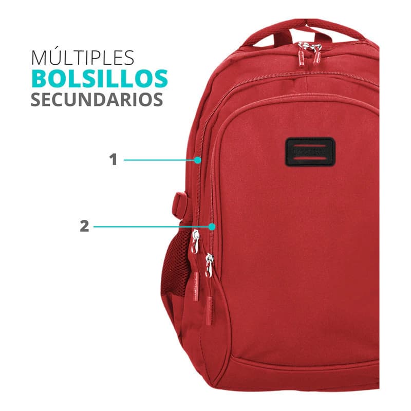 Mochila Urbana Escolar Porta Notebook 15" Bagcherry — Liviana y Resistente — Rojo / Liso