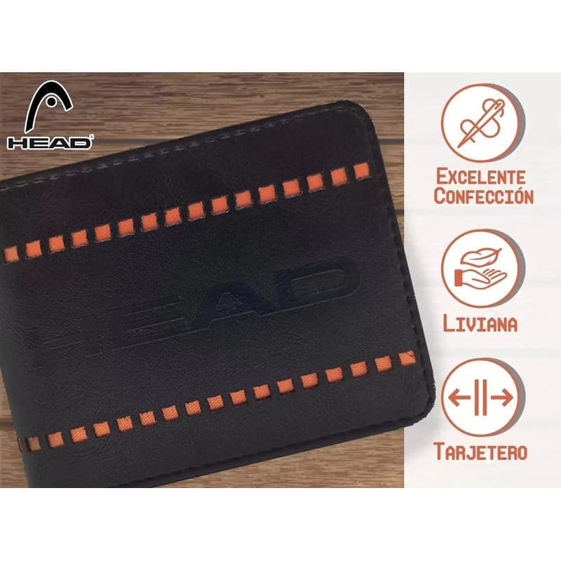 Billetera Hombre Head Eco Cuero con Tarjetero | Negra 11x9x2 cm — Gris / Lisa