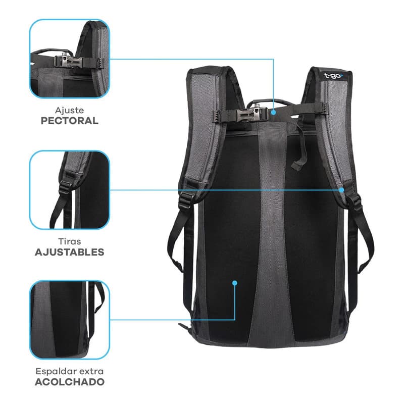 Mochila T-GO Ejecutiva 30 L con apertura 180° y porta notebook