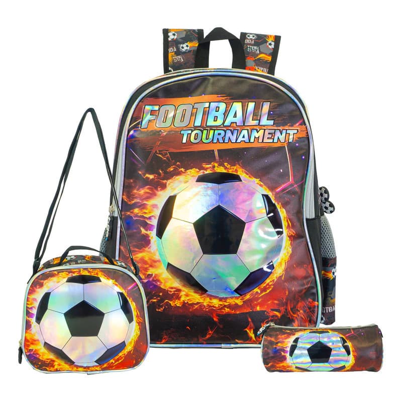 Kit Escolar T-Go Fútbol 3 piezas: Mochila 16" + Lunchera Térmica + Cartuchera