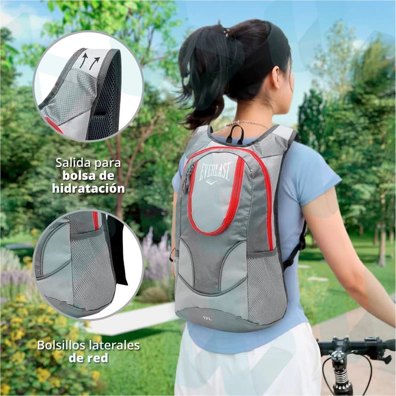 Mochila Running Everlast 12L ultraliviana con salida hidratación trekking — Negro / Liso