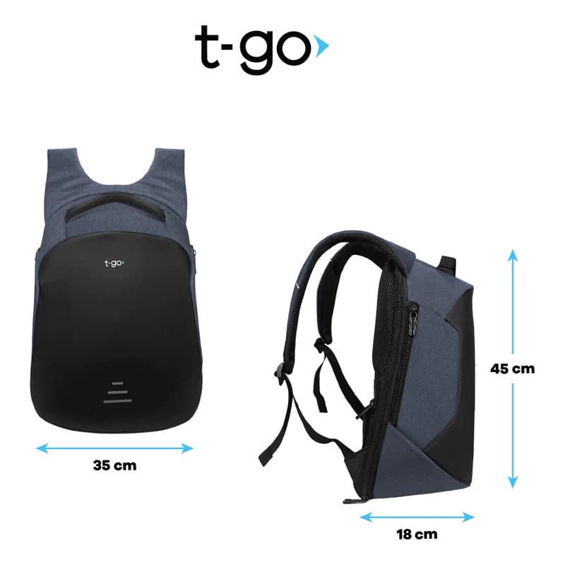 Mochila Ejecutiva Porta Notebook T-Go Premium Antirrobo Impermeable USB 15.6" — Gris / Liso