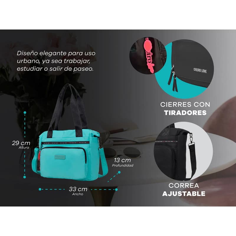 Cartera De Mujer Las Oreiro Bandolera Doble Bolsillo — Níquel / Rosa / Negro