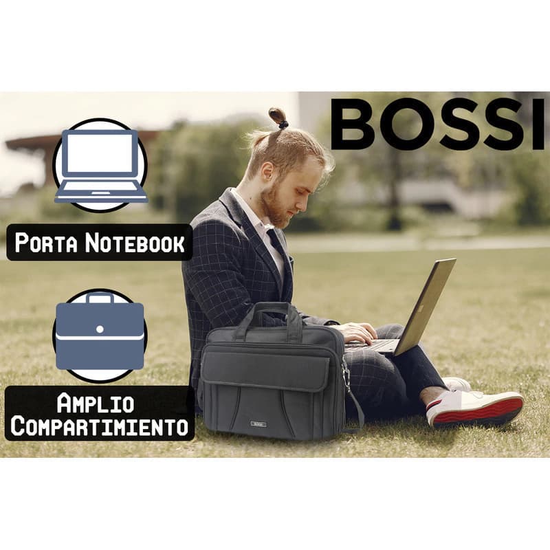 Maletín para Laptop Bossi con 3 Compartimentos Acolchado Negro