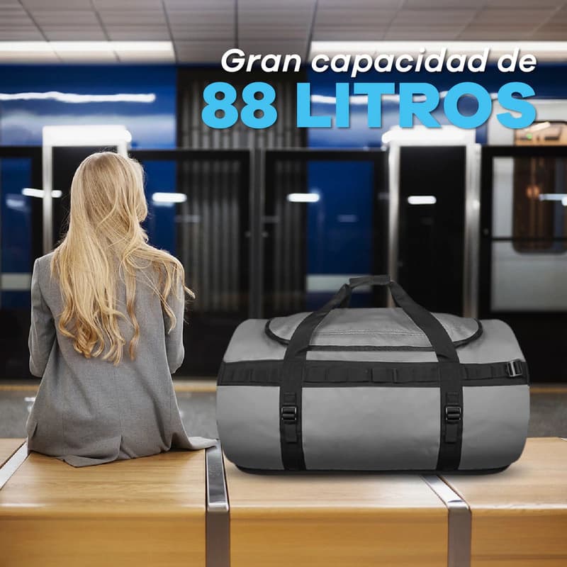 Bolso Deportivo T-Go 88L Convertible a Mochila — Lona Reforzada — Gris