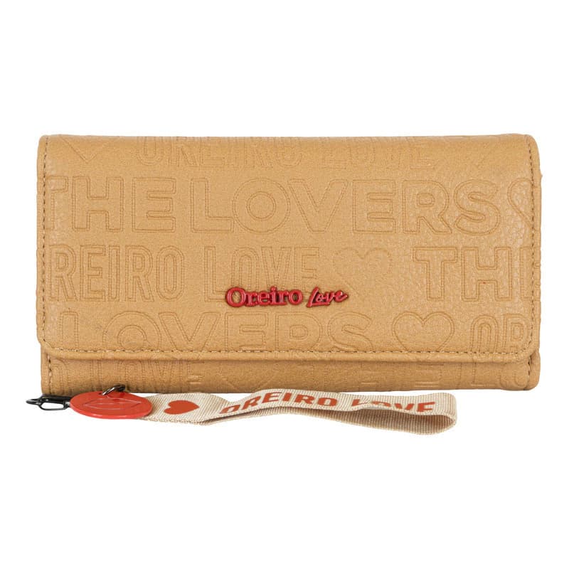 Billetera Fichero de Mujer Oreiro Love | Cuero Sintético con Monedero — Camel 27893 / Texturado con letras