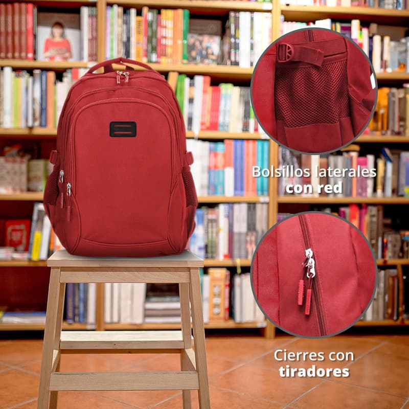 Mochila Urbana Escolar Porta Notebook 15" Bagcherry — Liviana y Resistente — Rojo / Liso