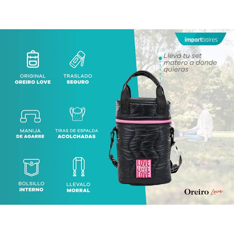 Mochila Matera Oreiro Love acolchada con correa cruzada - Poliéster — Negro 18469