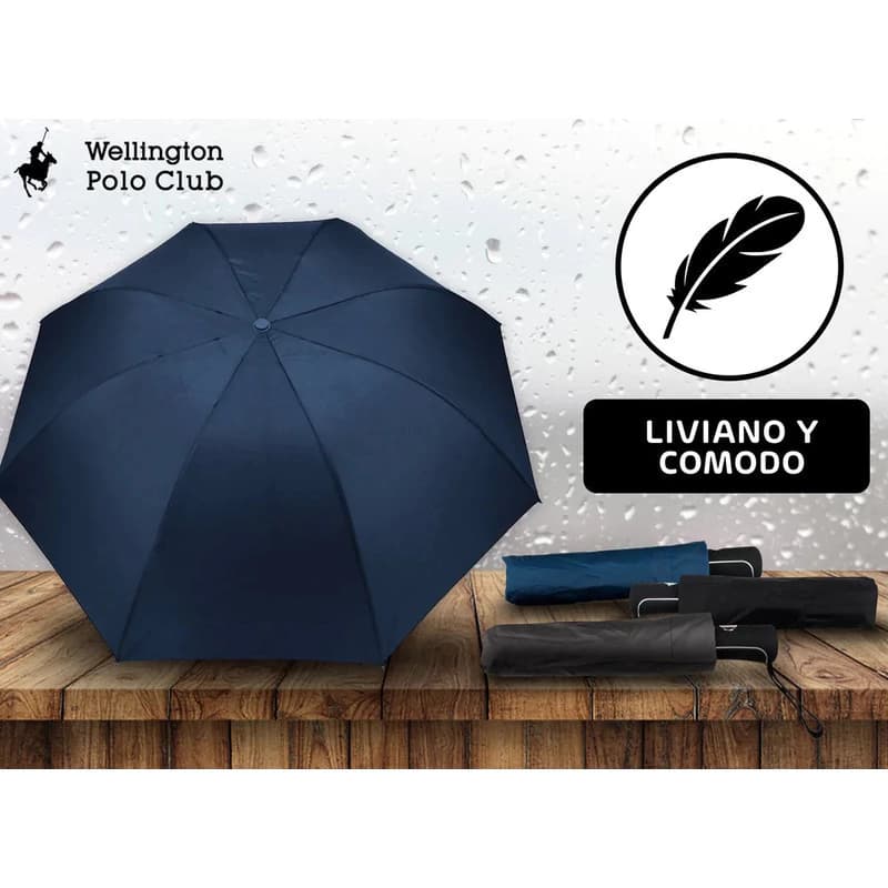 Paraguas Wellington Polo 6301 Unicolor Recto Automático — Negro / Liso