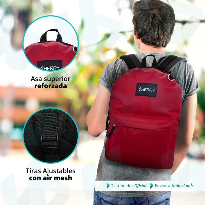 Mochila Urbana Escolar Bagcherry 19L Cordura Nylon Reforzada | Cabe Notebook 15.6" — Rojo / Nylon
