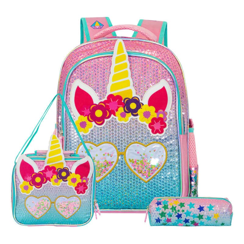 Kit Escolar T-Go 3 Piezas Unicornio | Mochila 16" + Lunchera Térmica + Cartuchera