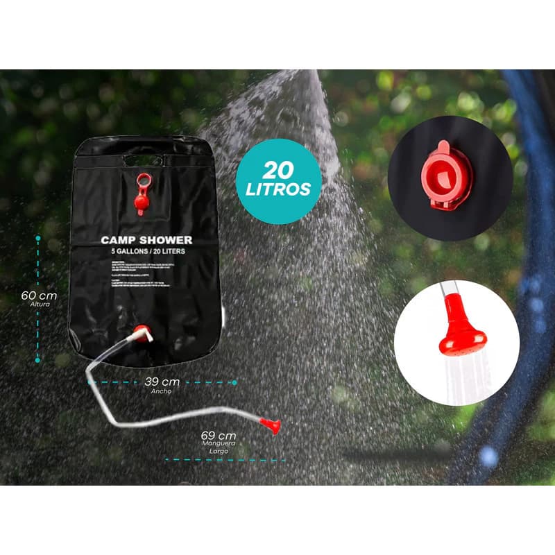 Mochilas Camping 70 Litros + Ducha Solar Portatil 20 Litros — Camel / Liso
