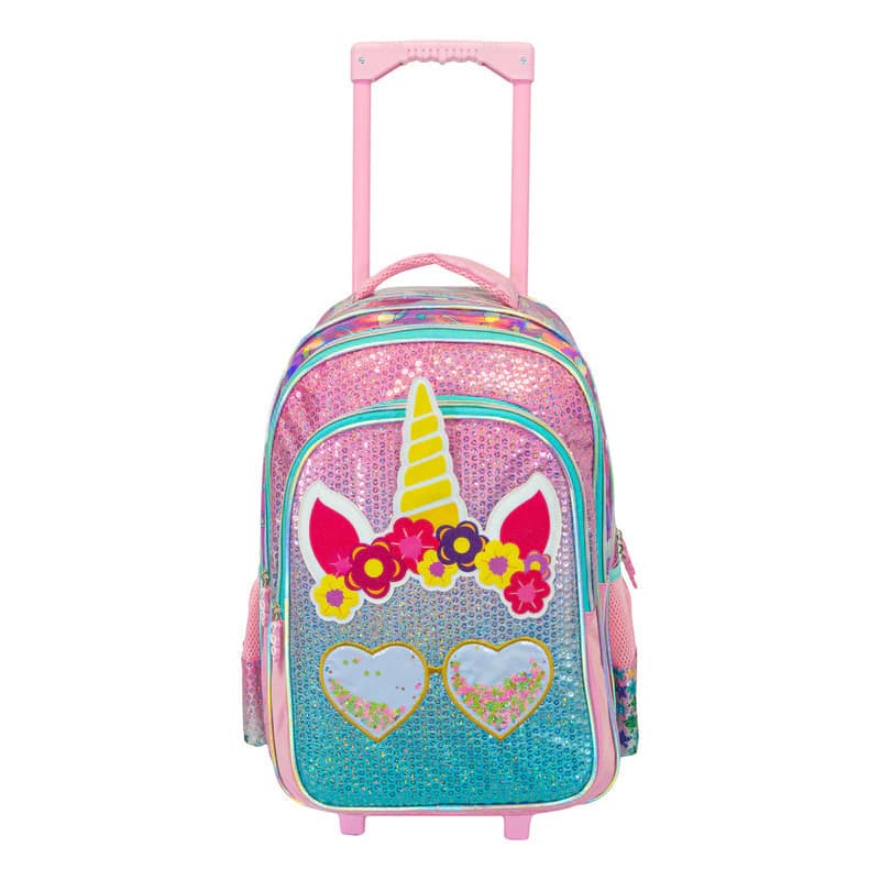 Mochila Carrito Nena Niña Escolar Kawaii Primaria Jardín — Rosa / Unicornio con lentejuelas