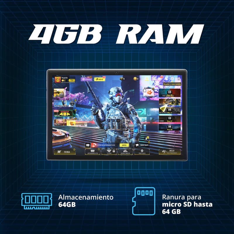 Tablet 10 Pulgadas Gamer 64gb 4gb Ram Android 13 + Funda — Dark grey