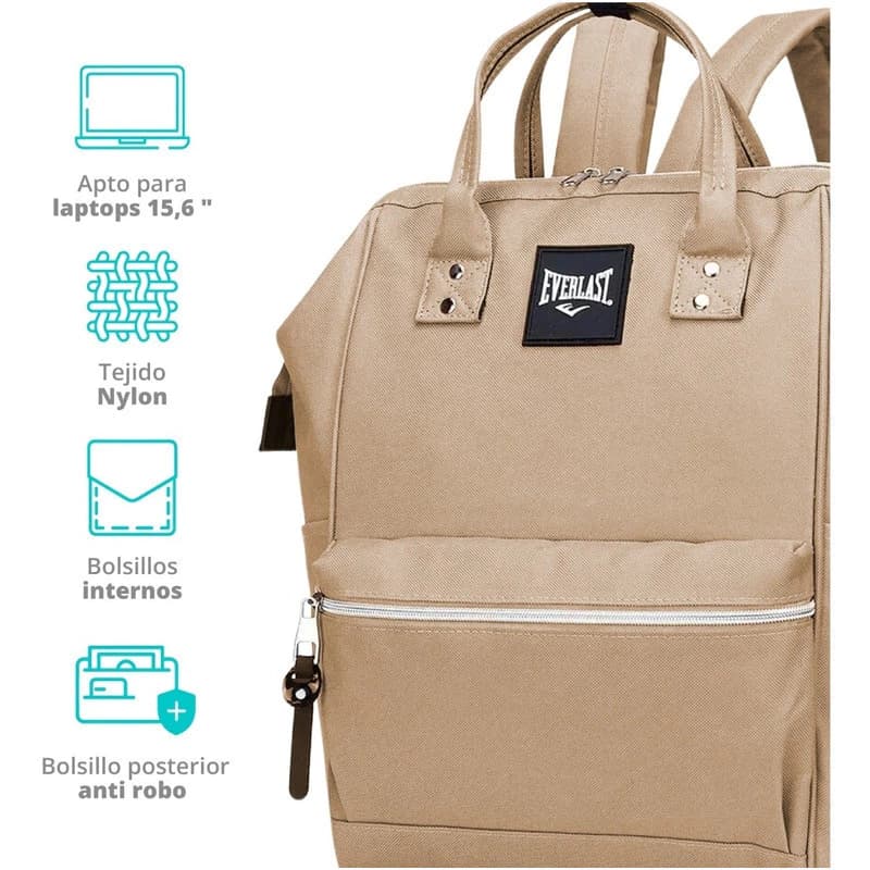 Mochila Urbana Everlast Mujer Nylon Antirrobo Apertura Boca de Pez 20 L — Azul oscuro / 21908