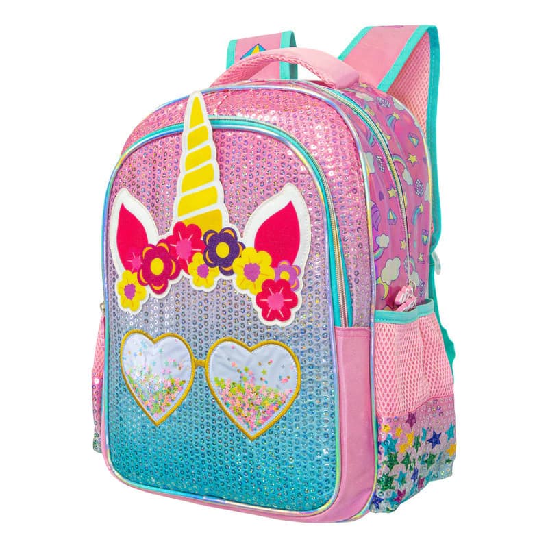 Mochila Escolar T-Go Unicornios diseños divertidos, 16 L, tiras Air Mesh — Rosa