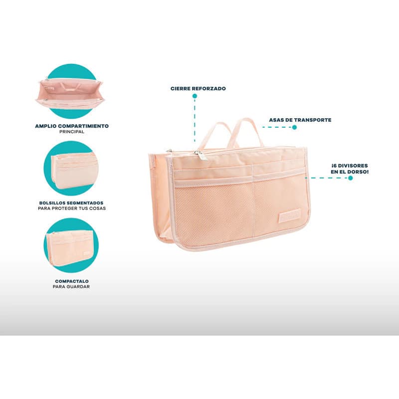 Neceser Organizador de Viaje Discovery Adventure 10 Bolsillos Impermeable — Rosa / Liso
