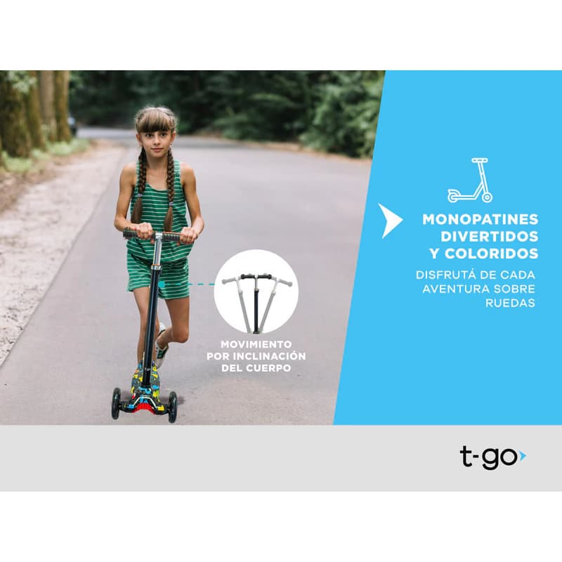 Monopatín 4 Ruedas con Luces LED T-Go SCO550 Niños 5-13 Años Altura Regulable — Verde