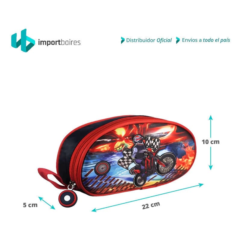 Kit Escolar Lunchera Térmica + Cartuchera 3D Trendy | Diseño rígido en relieve — Azul 14969 14975 / Autos