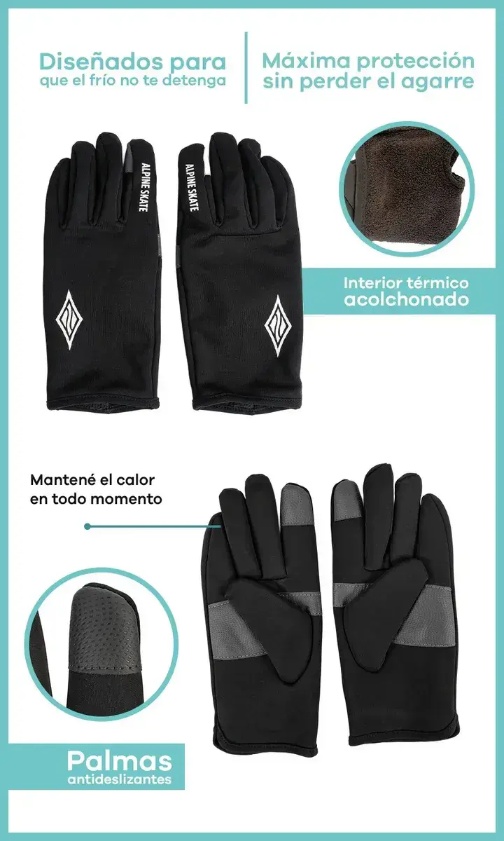 Guantes Deportivos Softshell | Rompeviento | Alpine Skate — Gris