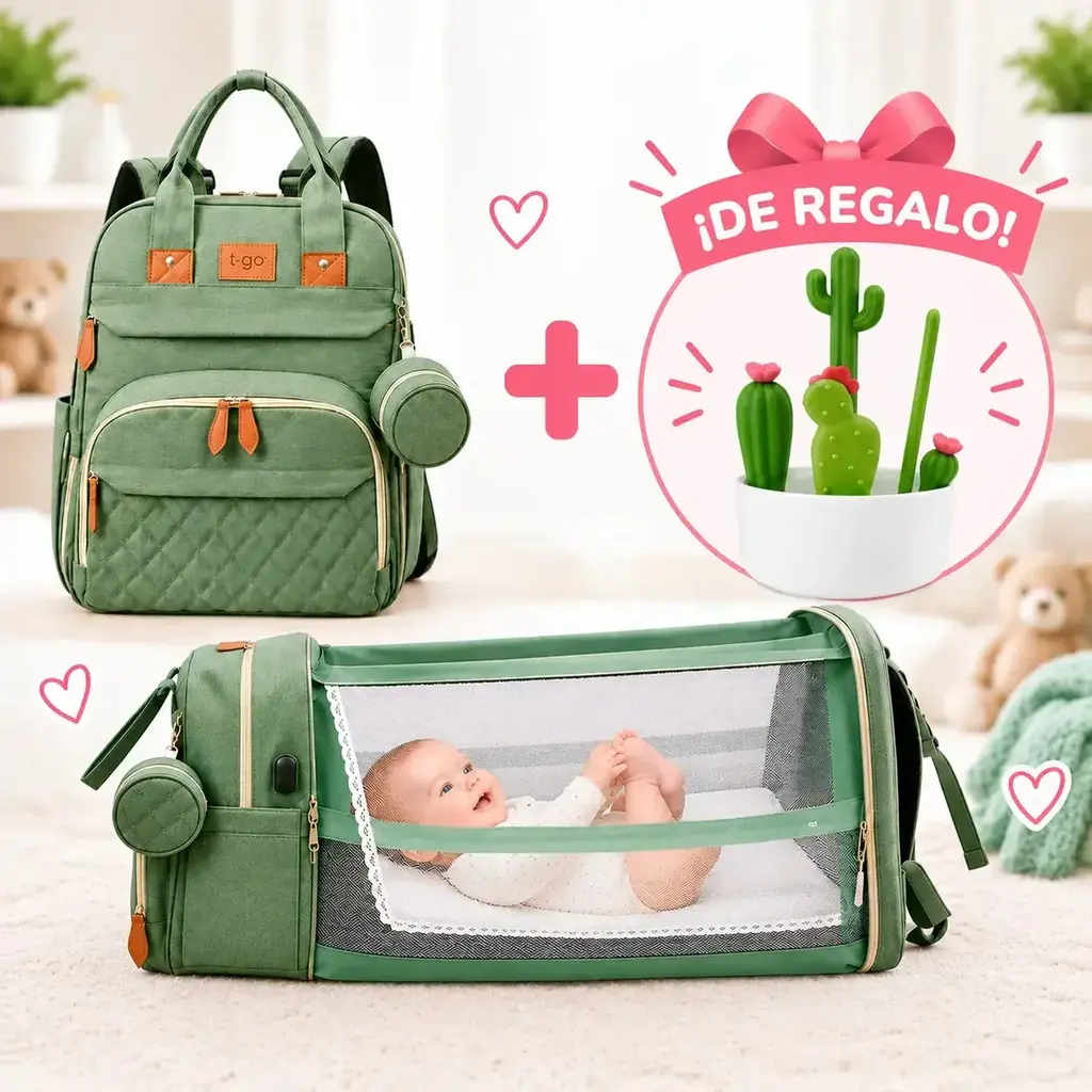 Mochila Cuna Maternal T-GO + Set Limpia Mamaderas Cactus de Regalo