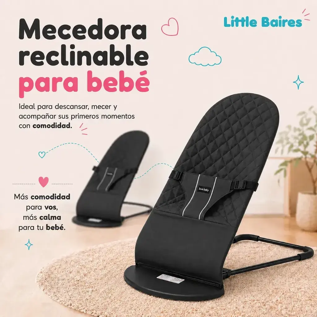 Mecedora Reclinable para Bebé 4 Posiciones con Arco Didáctico — Little Baires — Verde