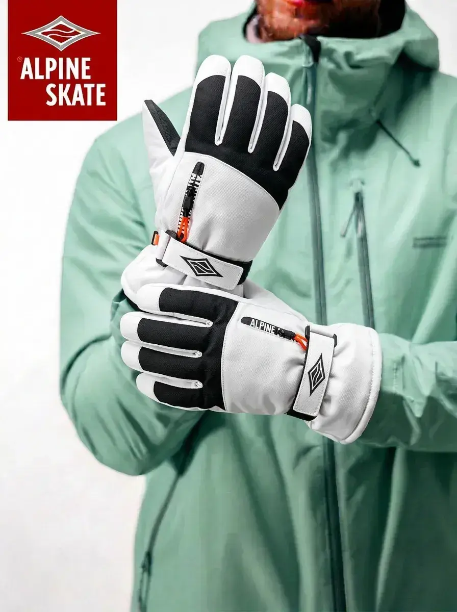 Guantes Nieve Impermeables con Bolsillo | Alpine Skate — Blanco