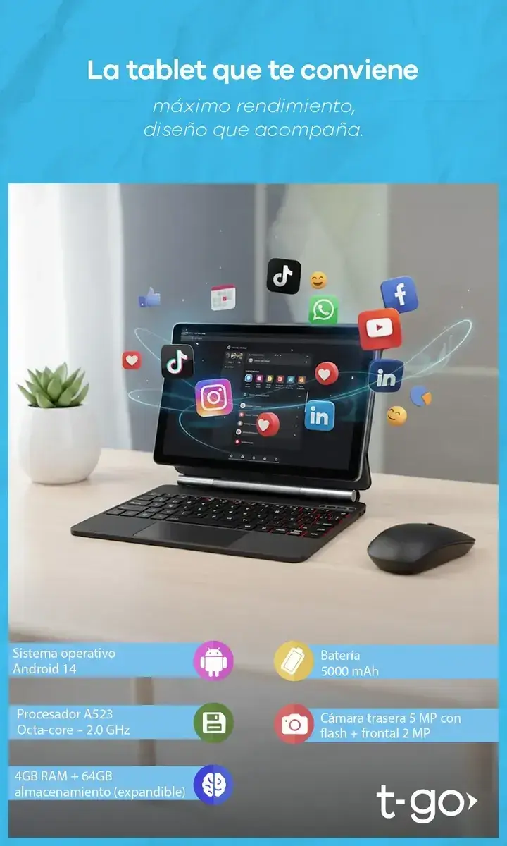 Tablet T-GO 10" Android 14 + Funda Teclado Bluetooth y Accesorios | Outlet (Reacondicionado) — Gris